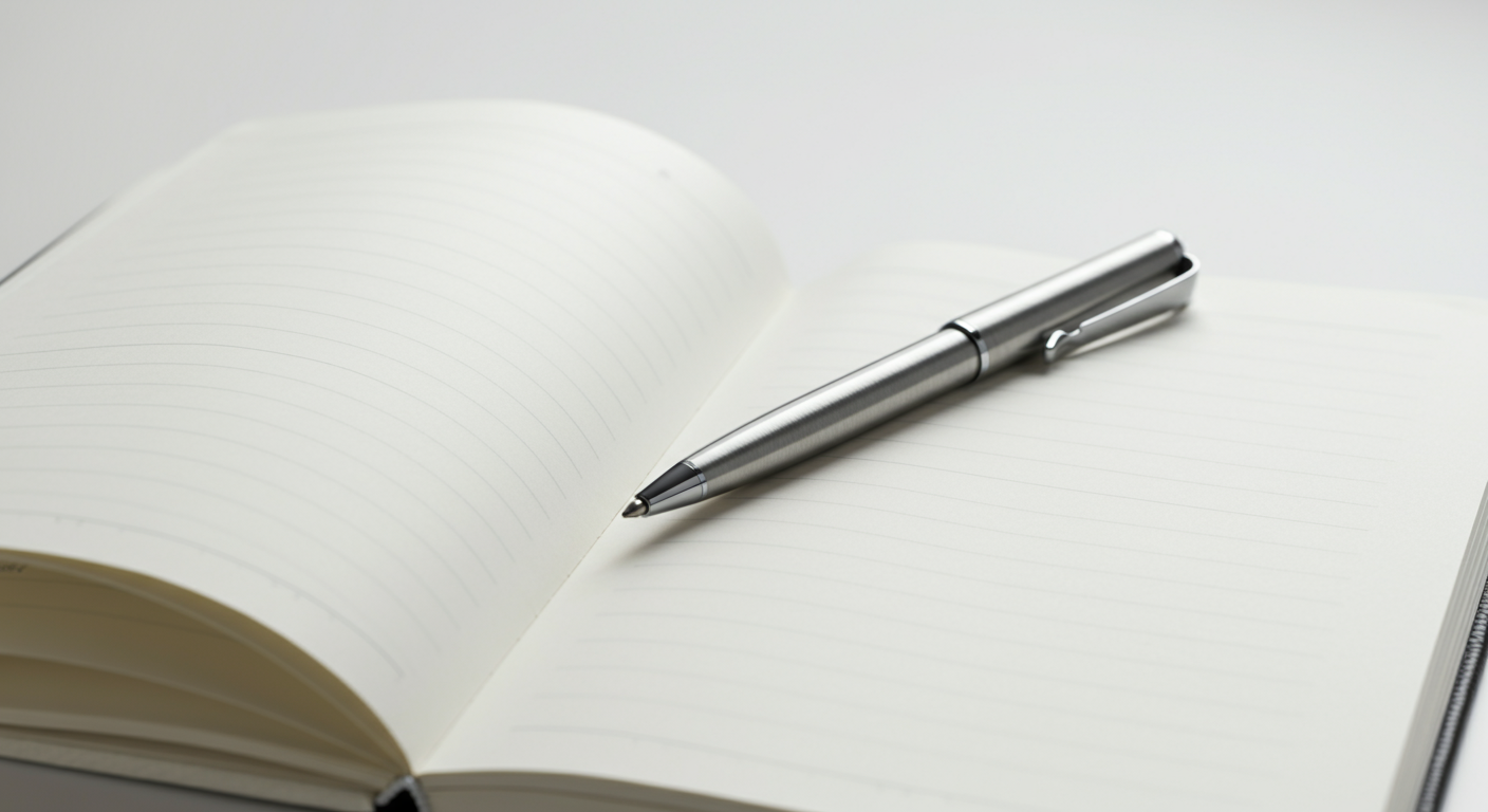 Carnet ouvert avec stylo argenté